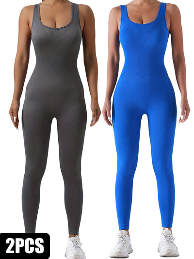 2 Pack Women's Ribbed Solid Color One-Piece Jumpsui
