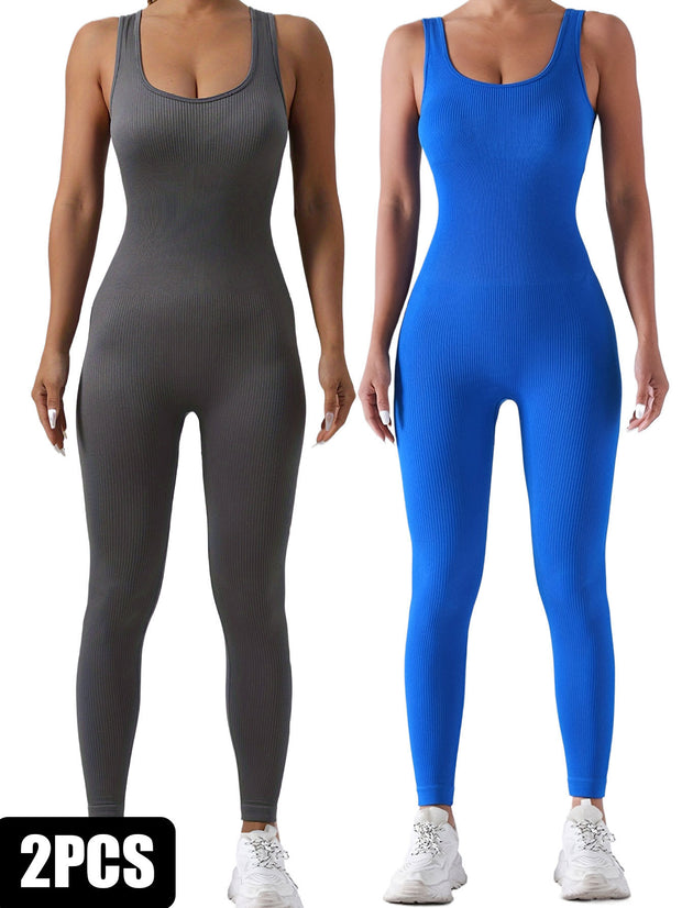 2 Pack Women's Ribbed Solid Color One-Piece Jumpsui
