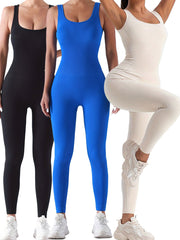 3 Pack Women's Ribbed Solid Color One-Piece Jumpsuit