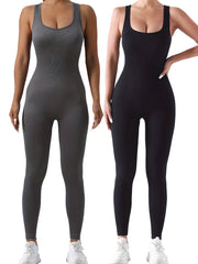 2 Pack Women's Ribbed Solid Color One-Piece Jumpsui
