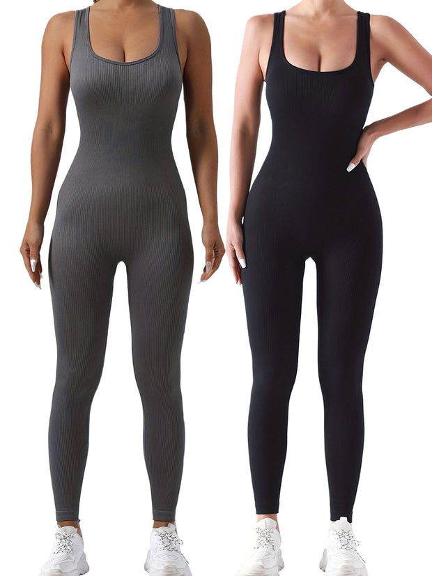 2 Pack Women's Ribbed Solid Color One-Piece Jumpsui