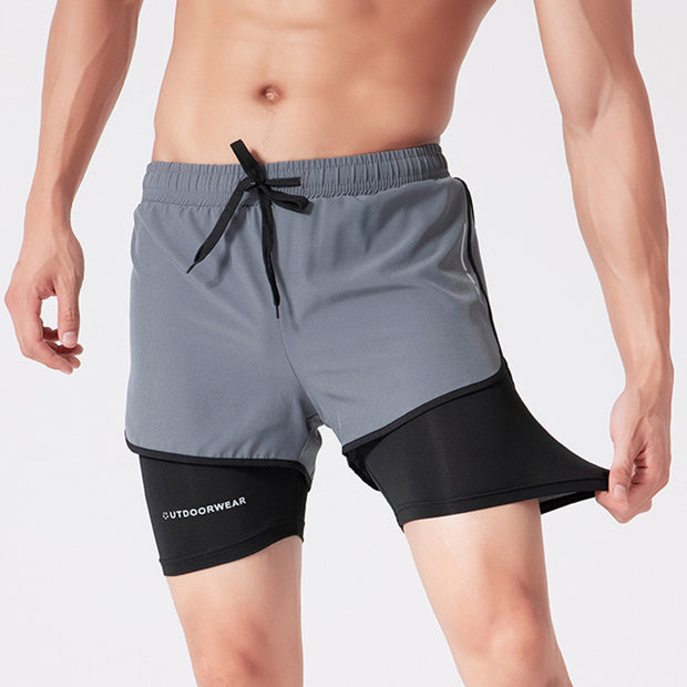 Men's Drawstring Sports Shorts Double